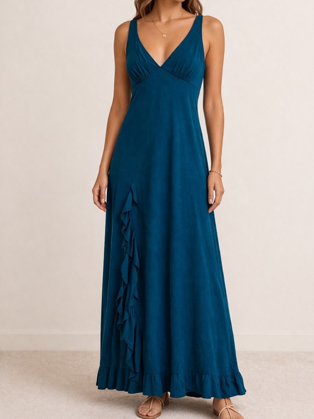 Elegant Teal Sleeveless Dress